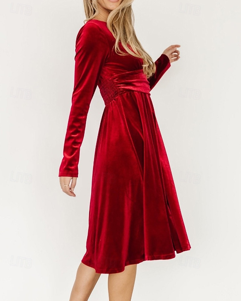 Damen Midikleid Samtkleid Partykleid Cocktailkleid Elegant Modern Party Abendgesellschaft Normale Passform Einfach Langarm V Ausschnitt Schwarz Rote Dunkelgrün Herbst Winter 2025 - $32.39 –P10