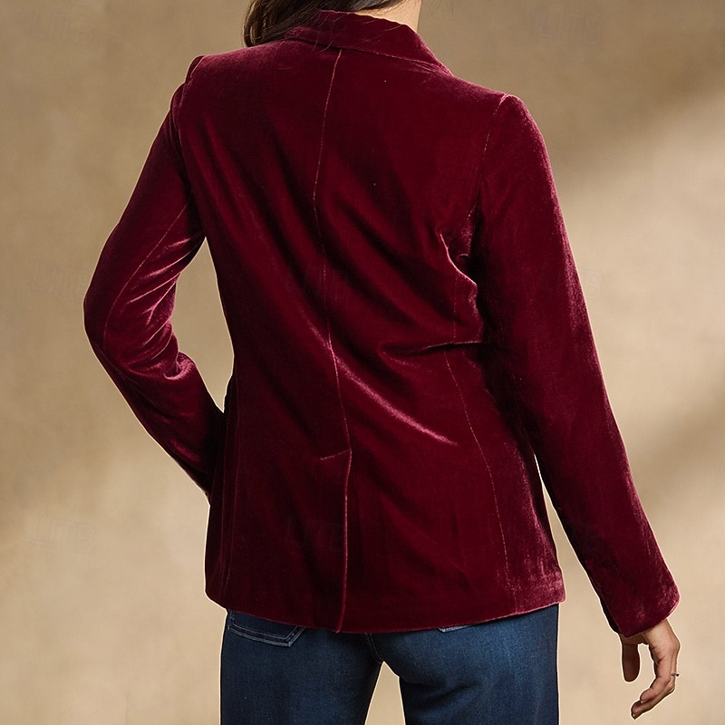 Naisten Bleiseri Velvet Blazerit Pidä lämpimänä Mukava Tasku Napit Tyylikäs Vintage Tavallinen Loma Katu Kausaliteetti Arki-asut Normaali Lovikäänne Normaali Pitkähihainen Päällysvaatteet Musta Viini 2026 - $42.99 –P4