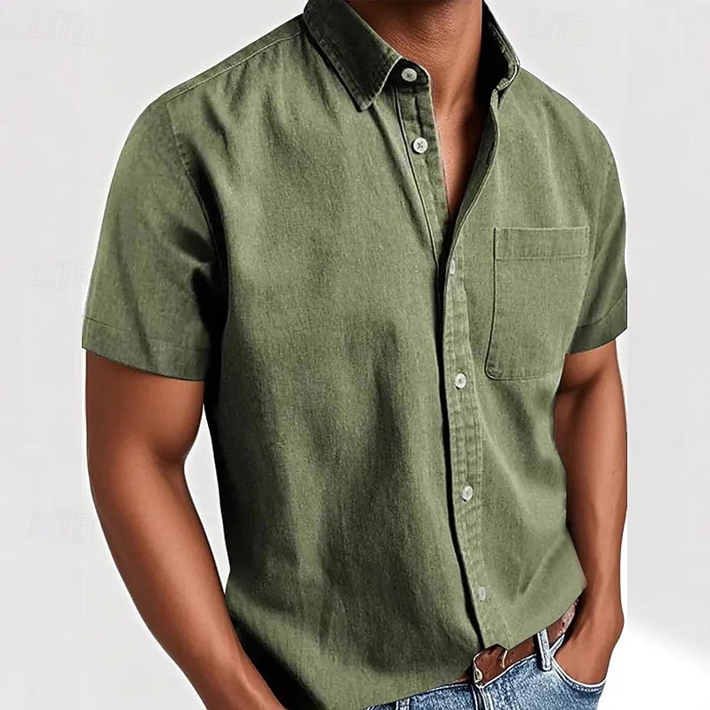 Homens Camisa Social Camisa casual camisa de botão Preto Branco Rosa Vermelho Azul Marinha Manga Curta Tecido Lapela Casual Diário Bolso frontal Roupa Elegante Moda Casual de 2026 por $21.99 –P6