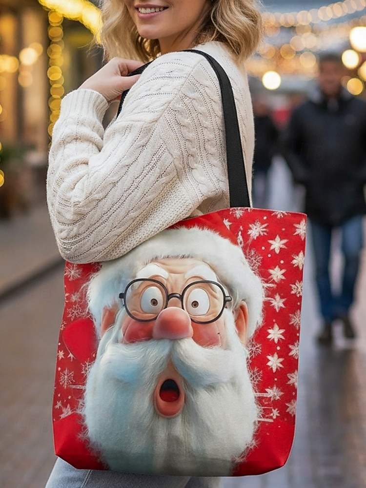 borsa tote natalizia da donna – design di Babbo Natale con albero di Natale festivo e fiocchi di neve, divertente e stravagante, regalo perfetto per le feste di Natale, le festività invernali e lo shopping del 2026 a $14.99 –P4