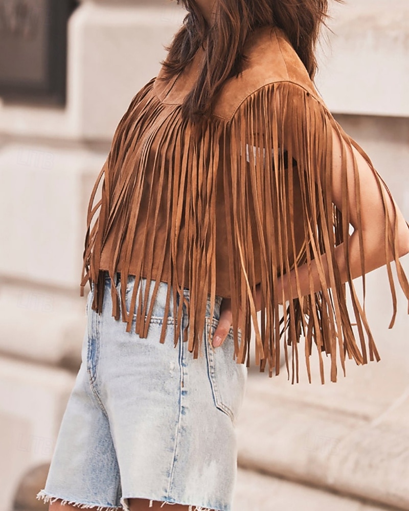 Damskie Bluzka Frędzel Równina Zachodni Bez rękawów W serek Zwykłe topy Święto Wyjściowe Czarny Jasnobrązowy Lato Wiosna 2026 - $32.99 –P11