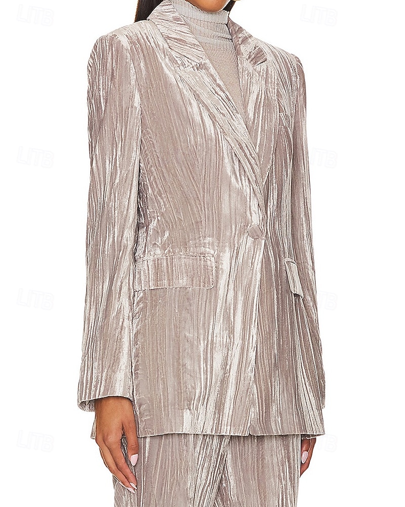 Dam Kavaj Sammetsblazers Håller värmen Bekväm Rynkad Ficka Knappar Elegant Retro Ensfärgat Formell Semester Gata Ledigt Normal Hakslag Normal Långärmad Ytterkläder Svart Vit Vin Höst Vinter 2025 - $37.99 –P5