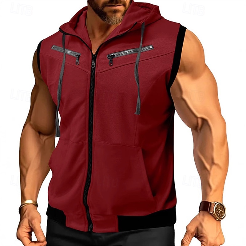 Hombre Sudadera Sudadera con capucha y cremallera completa Negro Vino Rojo Azul Marino Morado Con Capucha Bloque de color Correa Bolsillo Deporte Diario Festivos Poliéster Ropa de calle Básico Casual 2026 - $44.99 –P9