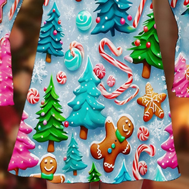 Christmas Girls' 3D Graphic Christmas Tree Gingerbread Dress Ruffle Dress Long Sleeve Spring Fall Vacation Daily Holiday Beautiful Sweet Kids 4-12 Years Casual Dress Knee-length Regular Fit 2025 - $15.99 –P3