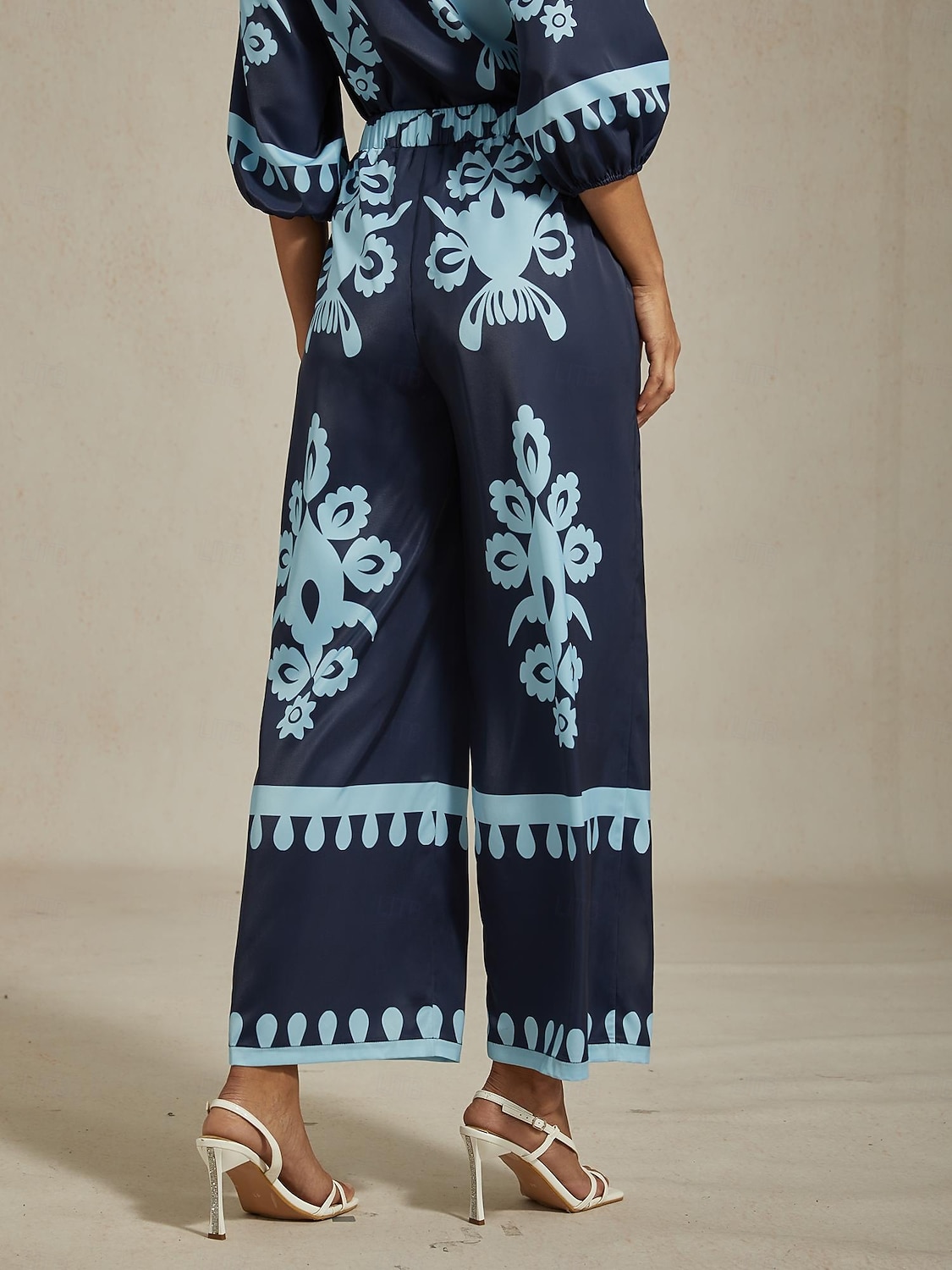 γυναικείο παντελόνι φαρδύ μεταξωτό σατέν λάστιχο με σούρες στη μέση ίσιο χαλαρό εθνοτικό γεωμετρικό σχέδιο με εκτύπωση casual διακοπές άνοιξη καλοκαίρι φθινόπωρο 2025 - $61.99 –P8