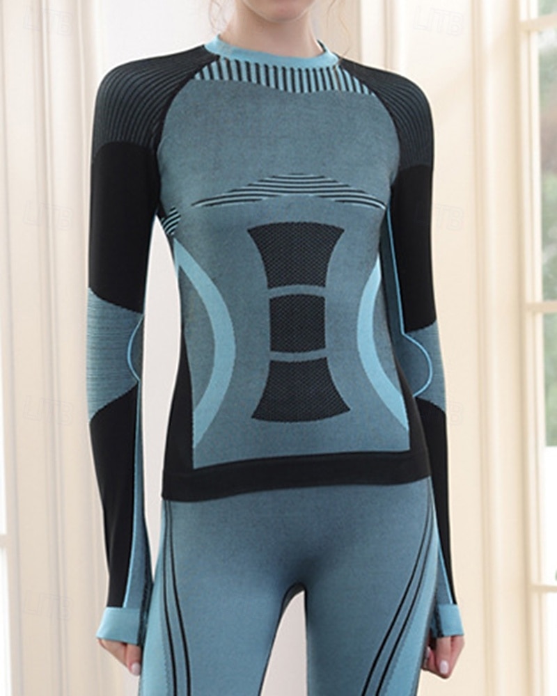 Women's Baselayer Thermal Shirts Long Sleeve Crew Neck Top Outdoor Thermal Warm Winter Autumn / Fall Chinlon Patchwork Black Pink Blue Ski / Snowboard Tennis Winter Sports 2026 - $35.99 –P7