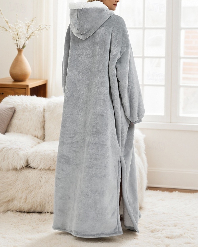 Women's Pajamas Loungewear Flannel Warm Fashion Wearable Blanket Hoodie Pure Color Pocket Vacation Home Daily Long Sleeve Hoodie Light Grey Fall Winter Loose Fit 2026 - $57.99 –P7