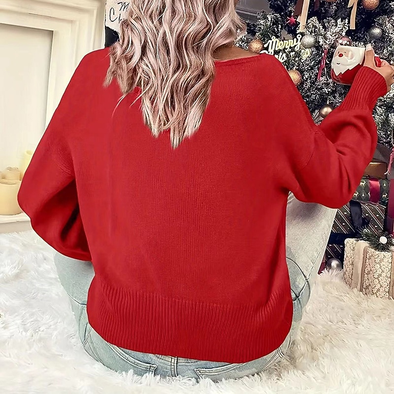 Noël Femmes Hauts décontractés Un sweatshirt pullover manche longue Top Athleisure Lettre Coton Doux Chaud Soirée Vacances Tenue de sport Tenues de Sport Noir Rouge Vert foncé de 2025 ? $30.99 –P4