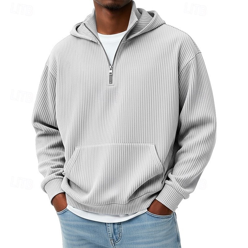 Męskie Bluza z Kapturem Bluza z kapturem na zamek błyskawiczny Czarny Biały Czerwony Granatowy Ciemnozielony Kaptur Równina Kieszeń Quarter Zip Sport i turystyka Codzienny Święto Sztruks Poliester 2025 - $33.99 –P8