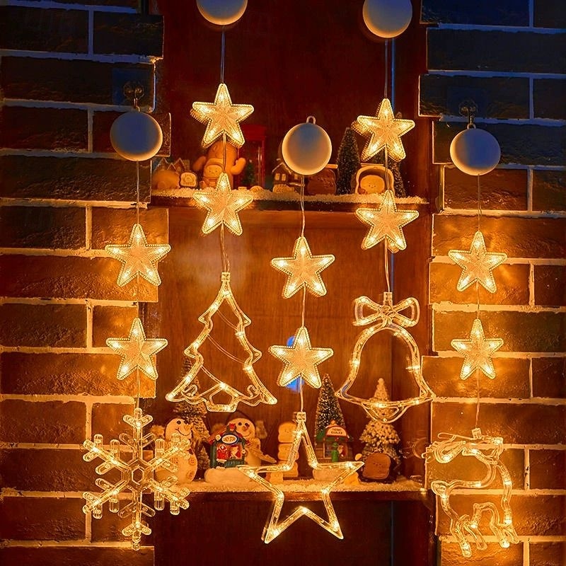 Luz de Janela de Natal 1PC com Bateria Luz de Cortina Branca Quente Suspensa com Ventosa Luz de Árvore de Natal e Estrela para Decoração de Janela em Festa de Natal e Ano Novo de 2025 por $11.99 –P2