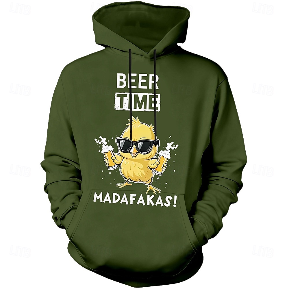 Felpa con cappuccio grafica per uomo - Beer Time Madafakas divertente stampa di gallina felpa con maniche lunghe del 2026 a $28.99 –P3