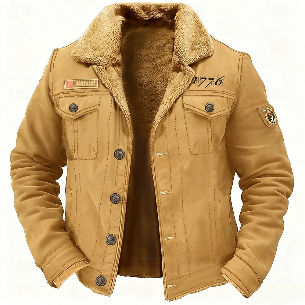 Per uomo Stampa Lettere 1776 Giacca in Pile Giacca Cargo Giacca Sherpa Tattico Calore Termico Vintage All'aperto Casa Ricamato Tasche Multiple Cappotti invernali Autunno Inverno Collo rovesciato in del 2026 a $54.99 –P1