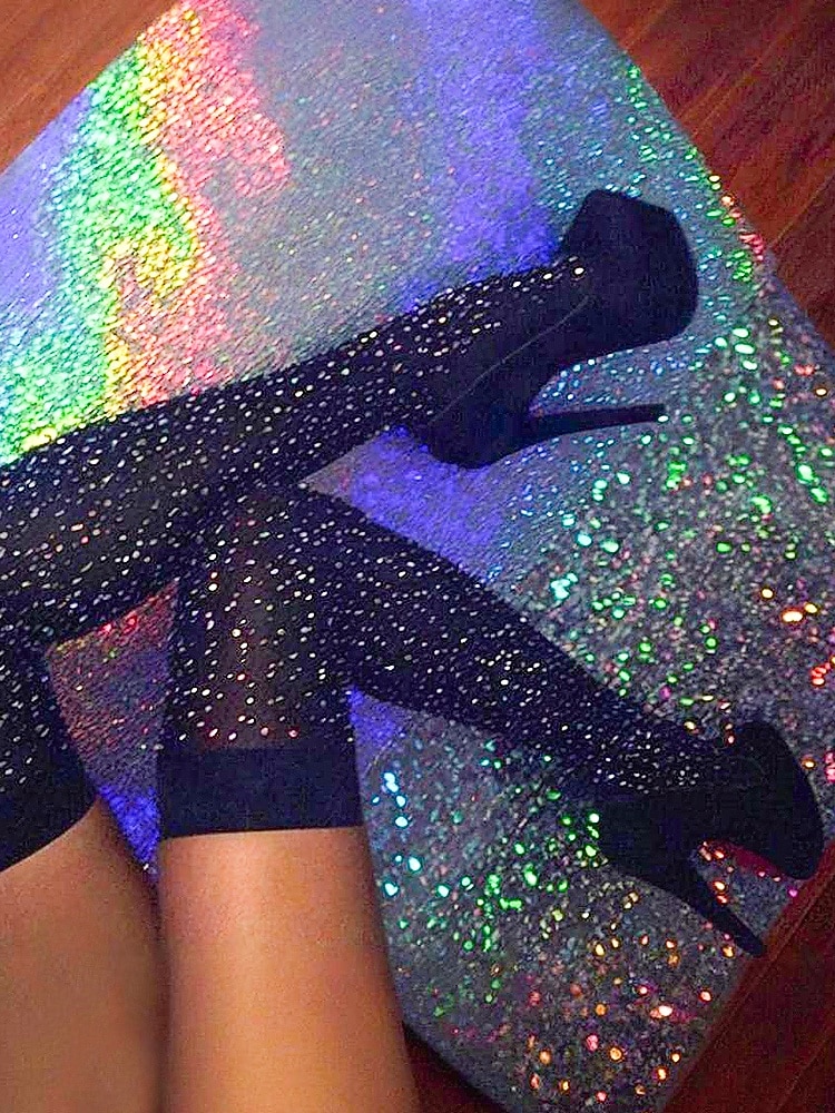 Γυναικείες κάλτσες μέχρι τους μηρούς με διακόσμηση στρας, λαμπερά ελαστικά καλσόν για γιορτές και πάρτι 2026 - $11.99 –P3