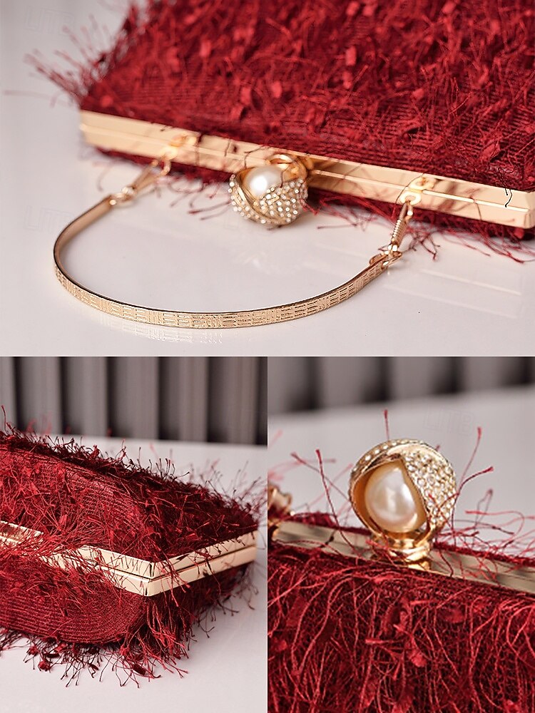 Damska torebka na imprezę świąteczną – elegancka wieczorowa torebka z piórami w kolorze czerwonym i zielonym, ze złotym uchwytem i perłowym zapięciem – świąteczny prezent dla kobiety – szykowny, świąteczny styl na uroczystości bożonarodzeniowe 2026 - $26.99 –P9