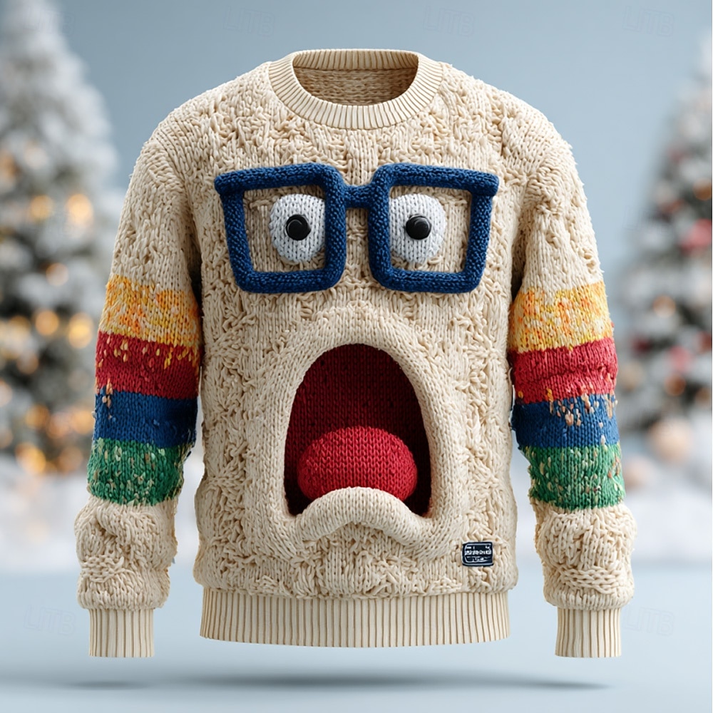 Ugly Christmas Sweater Men's Graphic 3D Print Pullover Sweater Jumper Knitwear Crewneck Casual Vacation Daily Festival 3D Print Keep Warm Long Sleeve Spring Fall Winter Apricot Almond Apricot 2026 - $39.99 –P1