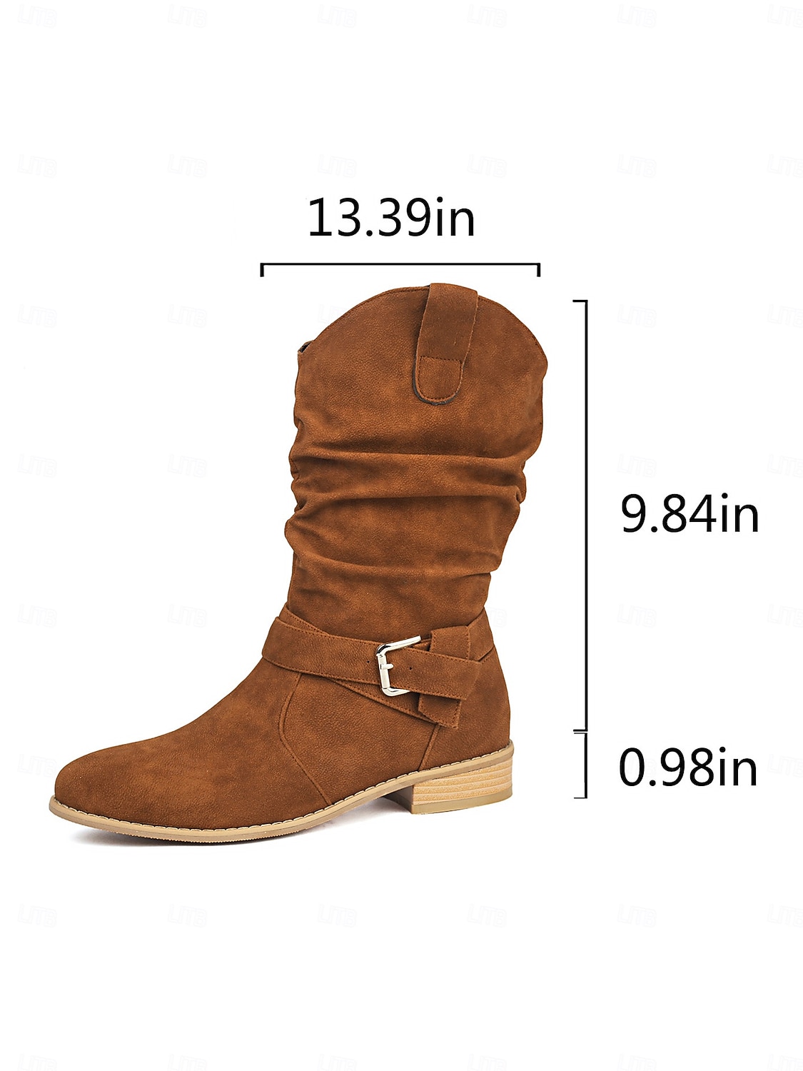 donkerbruine slouchy laarzen voor dames met gesp – casual enkellaarsjes met lage hak voor dagelijks gebruik 2026 - $59.99 –P5