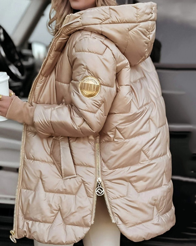 Women's Down Jacket Puffer Jacket Quilted Jacket Warm Comfortable Zipper Pocket Fashion Casual Plain Street Daily Wear Going out Zipper Regular Hooded Regular Fit Long Sleeve Outerwear Black 2026 - $31.99 –P7