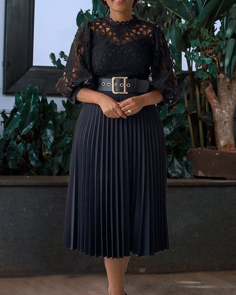 Damen Midikleid Partykleid Cocktailkleid Satinkleid Elegantes Kleid Elegant Romantisch Party Geburtstag Abendgesellschaft Normale Passform Einfach Langarm Rundhalsausschnitt Schwarz Weiß Rosa Rosa 2025 - $71.99 –P4