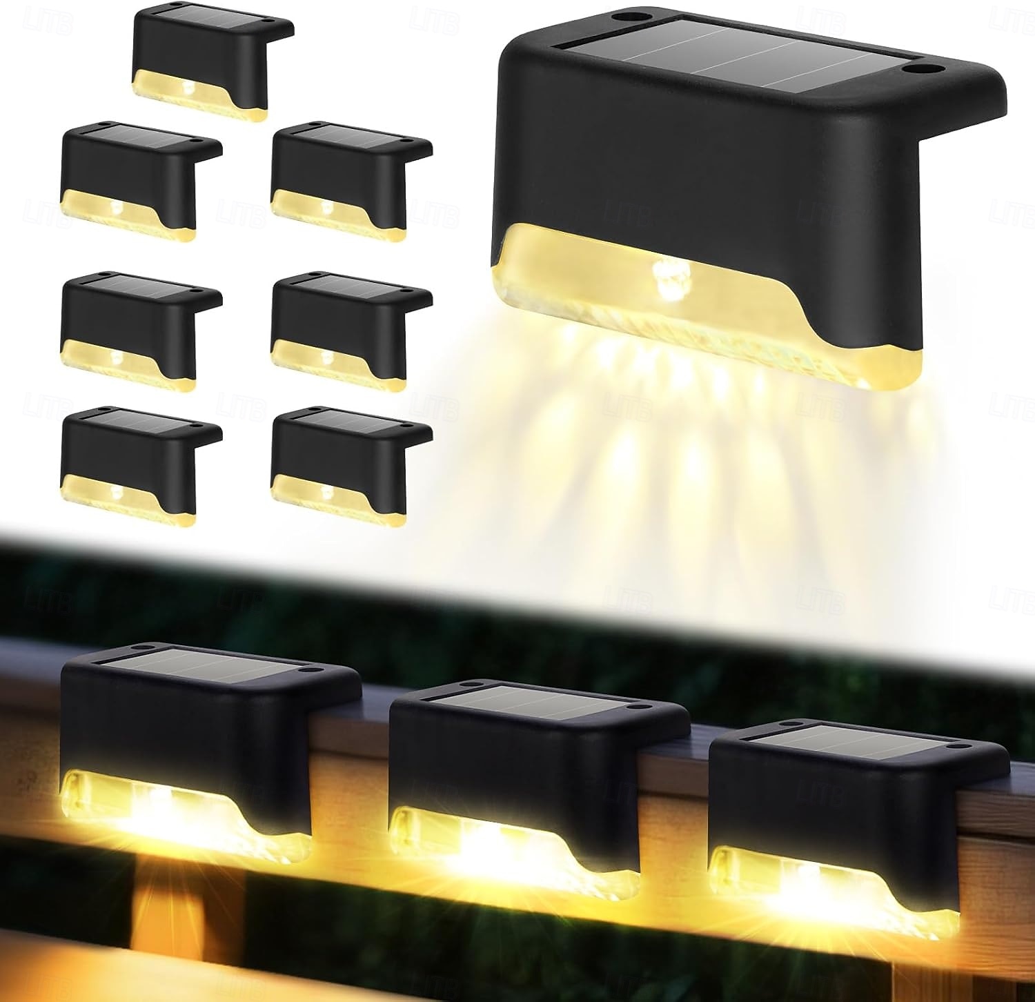 napelemes teraszvilágítás kültéri, napelemes oldalsó lámpák, vízálló LED-es lámpa kültéri teraszokhoz, korláthoz, lépcsőkhöz, lépcsőfokokhoz, kerítéshez, udvarhoz és teraszhoz, karácsonyi dekorációs 2026 - $28.99 –P1