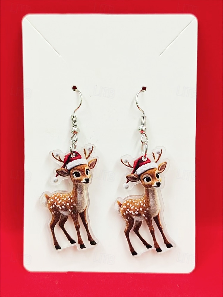 Dámské vánoční dárkové akrylové náušnice se sobami, roztomilý sváteční design se santovou čepicí, zábavný sváteční doplněk na večírky a setkání. 2026 - $5.99 –P4