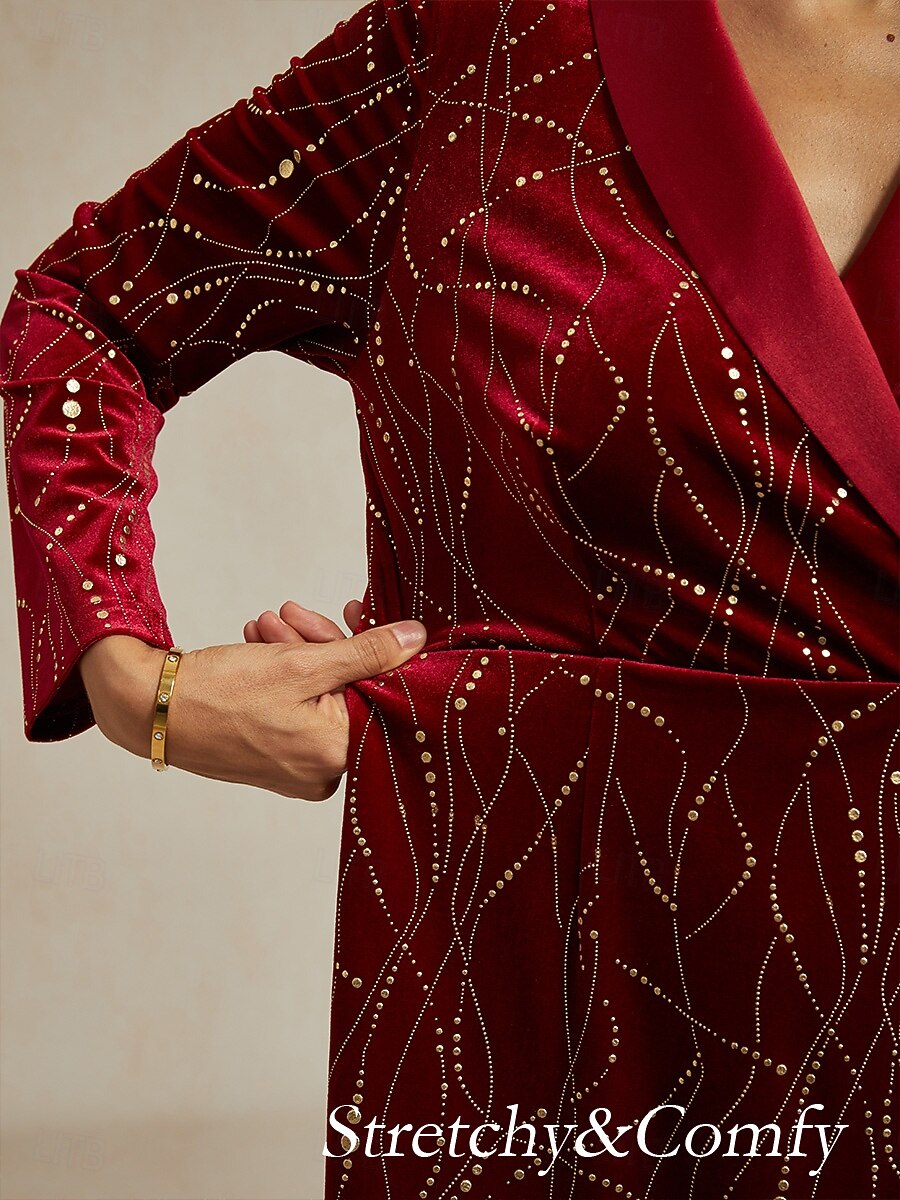Christmas Women's Midi Dress Blazer Dress Shift Dress Velvet Dress Glitter Elegant Birthday Party Cocktail Party Regular Fit Polka Dot Long Sleeve V Neck Wine Spring Winter 2026 - $59.99 –P9