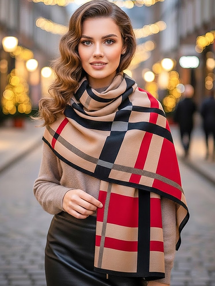 Bufanda a cuadros de poliéster para mujer, acogedora y elegante para el invierno, regalo de Navidad perfecto en varios colores. 2026 - $14.99 –P1