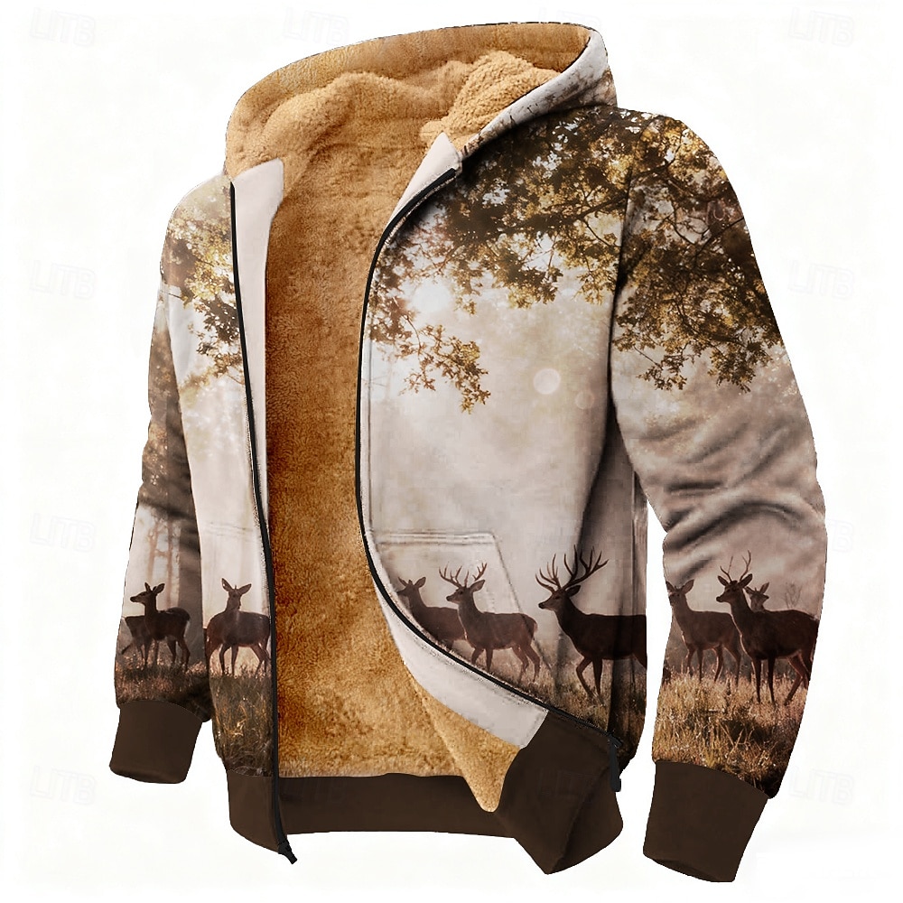 Miesten Hirvet Fleece Huppari Takki College Klassinen Asevoimat Metsästys Pitkähihainen Tiukka pyöreä kaula-aukko ulko- Retkeily Musta Ruskea Khaki Sulkea jnk vetoketju Syksy Talvi Suunnittelija S M 2026 - $41.99 –P2