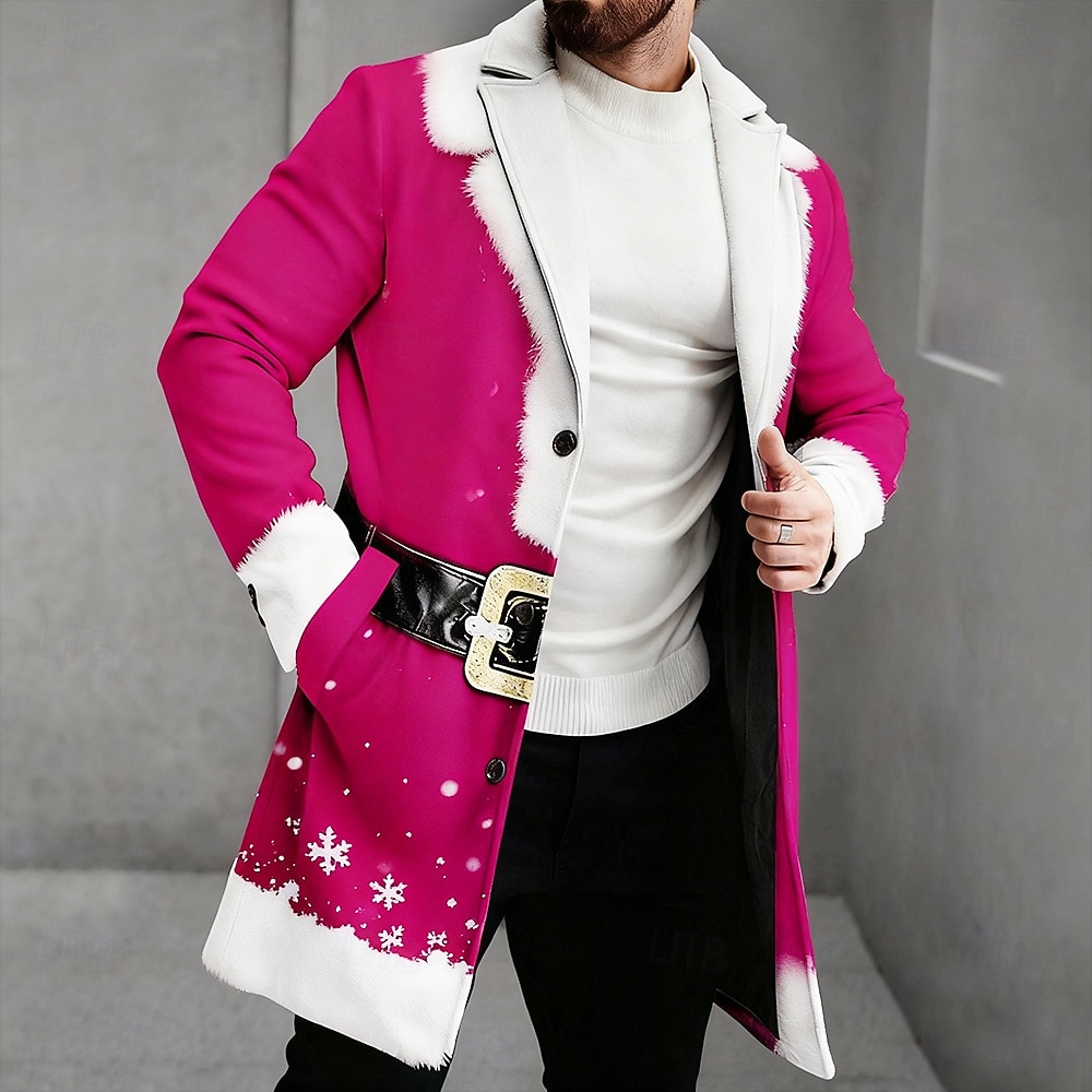 Jul Herre 3D-utskrift Snøfnugg Ytterfrakk Frakk Varm Fritid Daglig Ferie Festival 2 i 1 Knapper Lomme foran Vår Høst Vinter Med hakk Langermet Rød Blå Lilla 2025 - $59.99 –P7