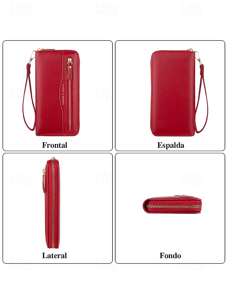 Dames kerstportemonnee met grote capaciteit, meerdere kleuren, imitatieleer met ritsdetail, elegant en praktisch, perfect als vakantiecadeau en dagelijks gebruik 2026 - $14.99 –P7