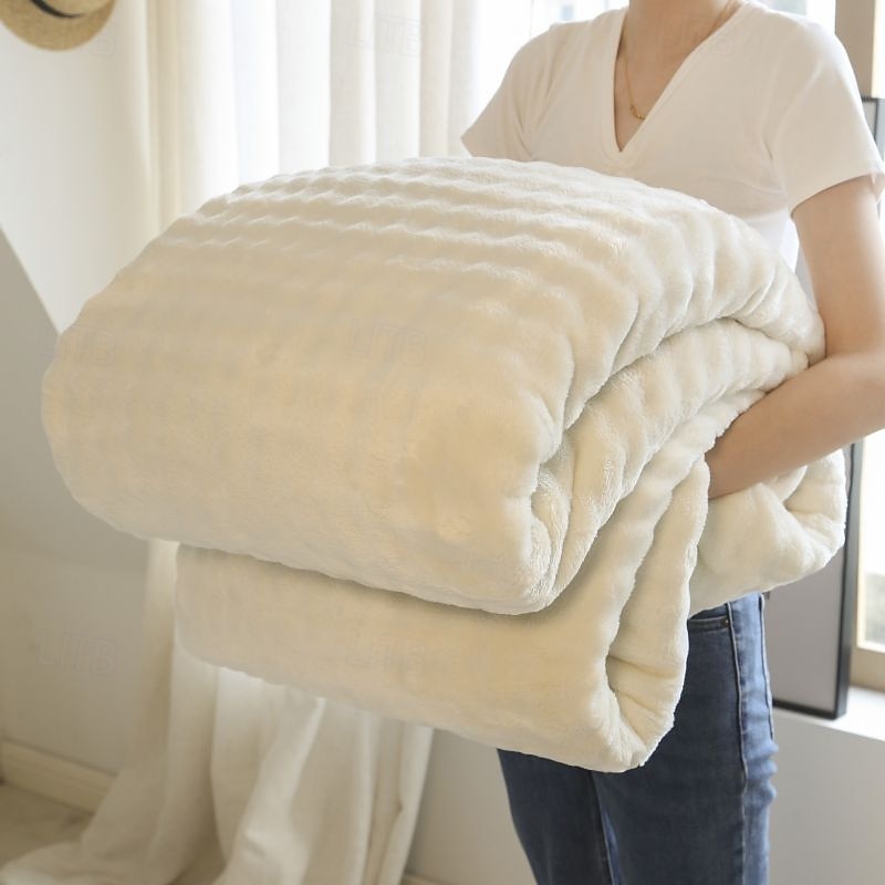 пушистое одеяло из кроличьего флиса, всесезонный плед, утолщенное плюшевое одеяло из молочного бархата, мягкая теплая шаль для офиса, уютное одеяло для дивана 2025 - $20.99 –P7