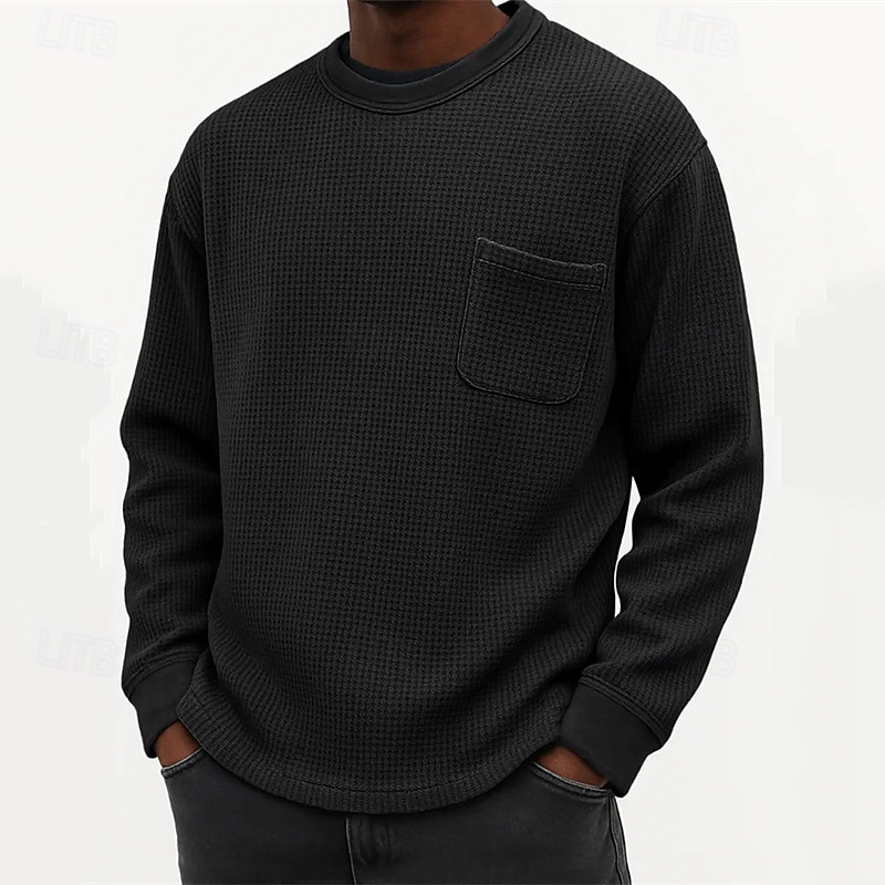 Pánské Tričko Trička Vaflové pletené tričko Tričko Top Dlouhý rukáv Tričkový Jaro Podzim Bez vzoru Módní Designové Základní Kapsy Dovolená ulice Jdeme ven Tmavěhnědá Černá Bílá Top tričko pro muže 2025 - $11.99 –P3