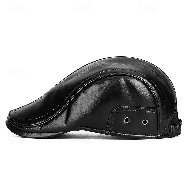 Men's Ear Flap Hat Winter Leather Hat Flat Cap Winter Hats Winter Warm Cap Black Coffee PU Leather Fleece Fashion Modern Contemporary Daily Wear Date Solid / Plain Color Thermal Warm Windproof 2026 - $9.49 –P4