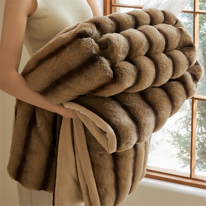 Luxury Thick Rabbit Fur Blanket Soft Plush Throw for Sofa Bed or Office Nap Warm Flannel Blanket 2026 - $49.99 –P1