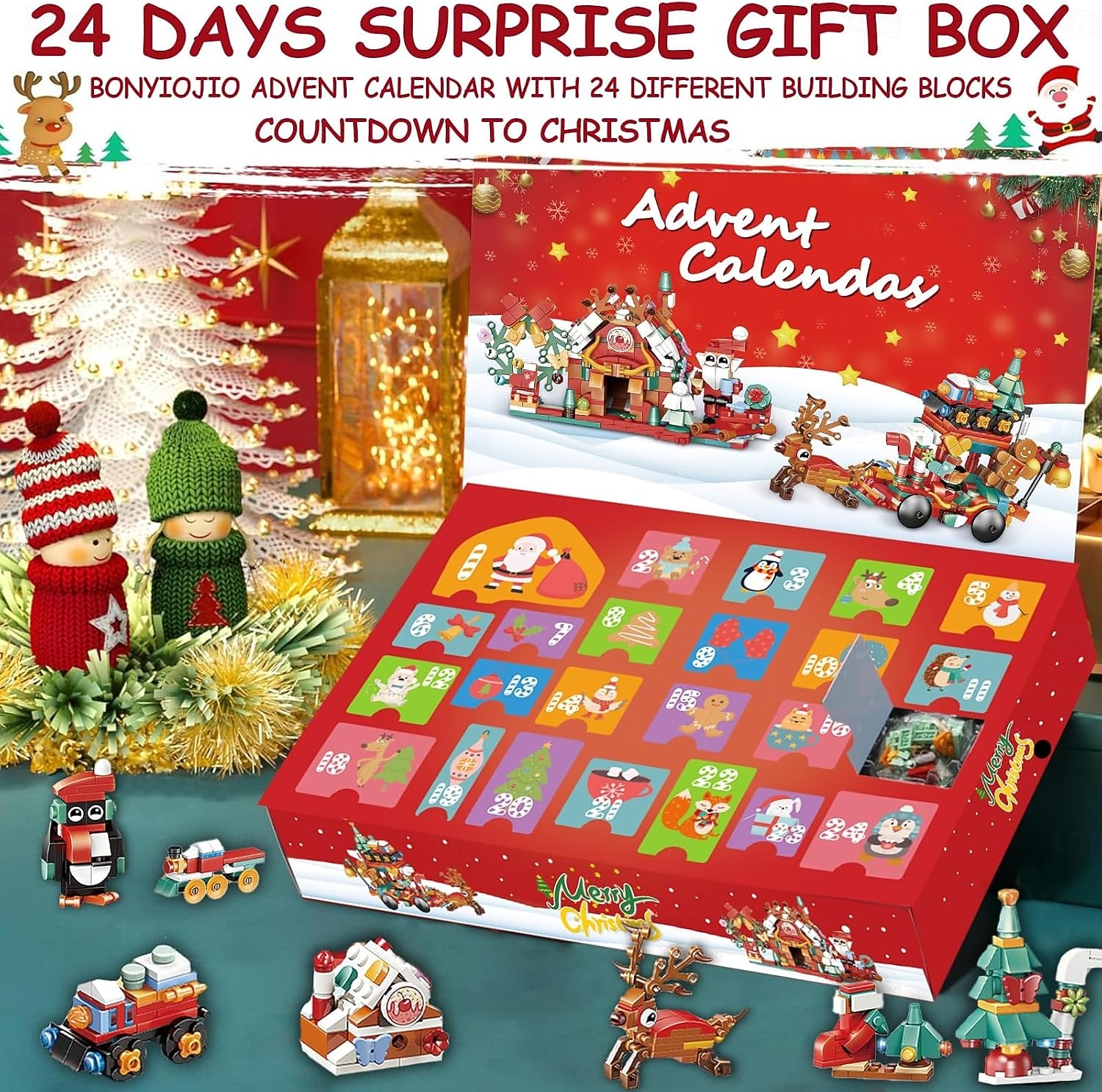 Jul adventskalender byggklossar för barn julnedräkning present, överraskningsleksak presentask för pojkar flickor ålder 6-12, 6-i-1 jultomten, julgran, tåg &husbyggset, julklapp för barn från 6 år 2025 - $32.99 –P4