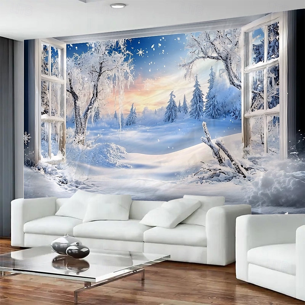 havas táj ablakmintás gobelin, nagyméretű fali faldekoráció, fotóháttér szövet, lakberendezés hálószobába, nappaliba vagy irodába 2026 - $17.99 –P4