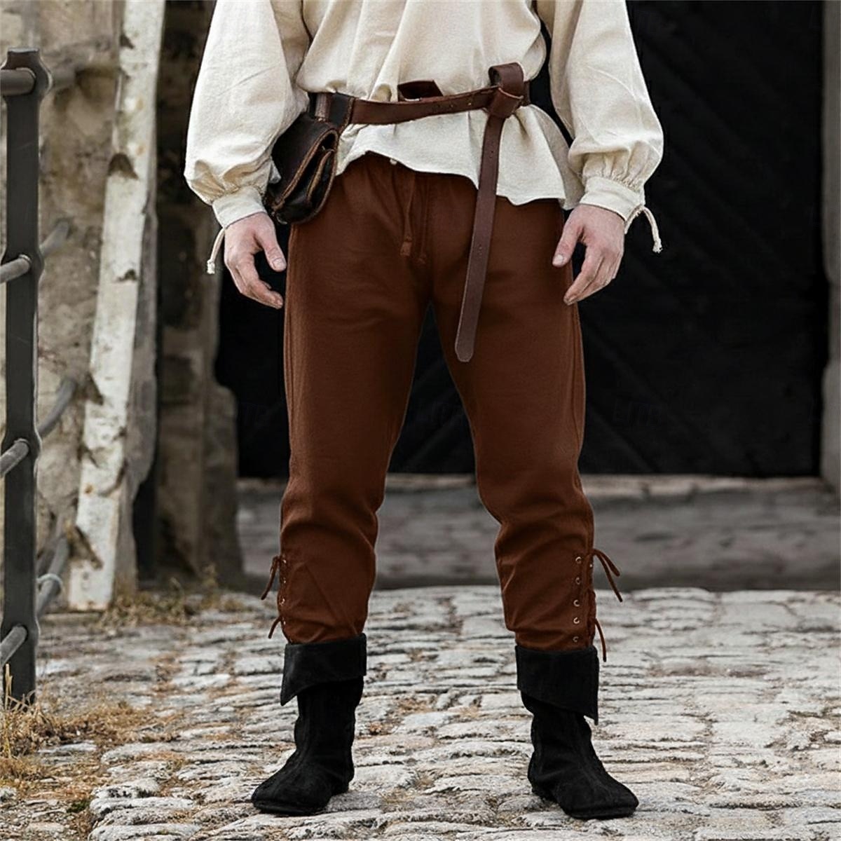 Rétro Vintage Médiéval Renaissance Pantalons de pirate Pirate Viking Ranger Couleur Unie Déguisement Homme Pirate Fantaisie Halloween Carnaval Performance LARP Foire de la Renaissance Adulte Pantalon de 2026 ? $27.99 –P12