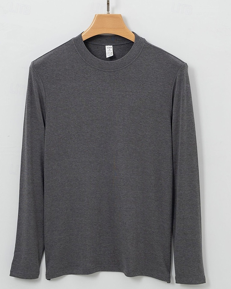 Men's Baselayer Thermal Shirts Long Sleeve Crew Neck Top Outdoor Thermal Warm Winter Autumn / Fall Polyester Black Khaki Beige Gym Workout Traveling 2026 - $35.99 –P6