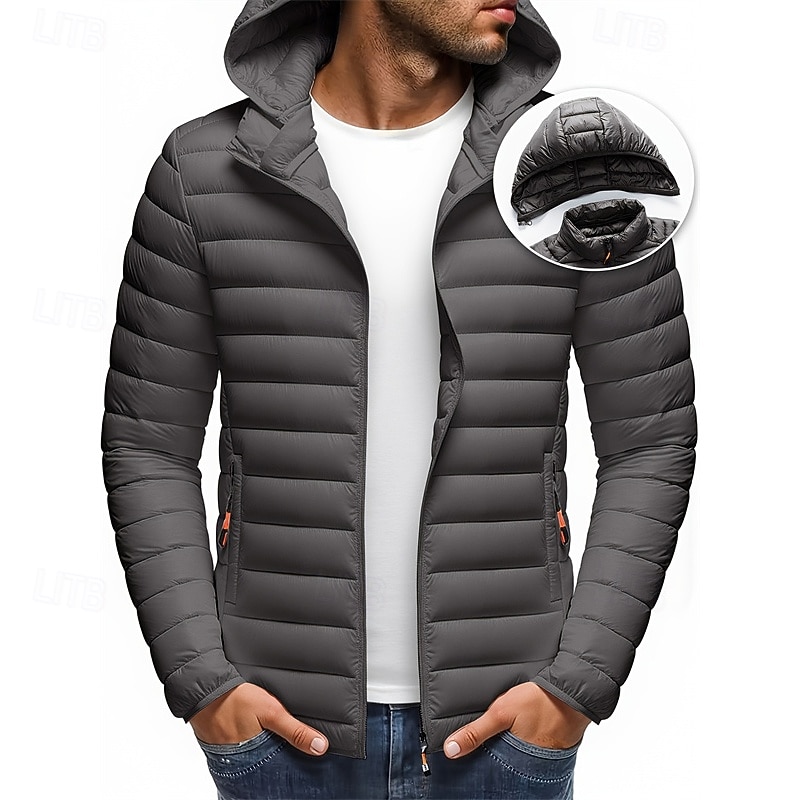 Voor heren Winterjas Pufferjas Gewatteerde jas Zak Polyester Vakantie Alledaagse kleding Afspraakje Normaal Modieus Casual Comfortabel Thermisch Warm Winter Effen / effen kleur Zwart Wit Geel Rood 2026 - $49.99 –P2