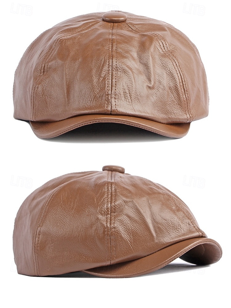 férfi karácsonyi műbőr sapka – stílusos piros, barna, fekete és szürke lapos sapka – meleg téli sapka férfiaknak – divatos ünnepi kiegészítő karácsonyi ünnepségekre 2026 - $14.99 –P5