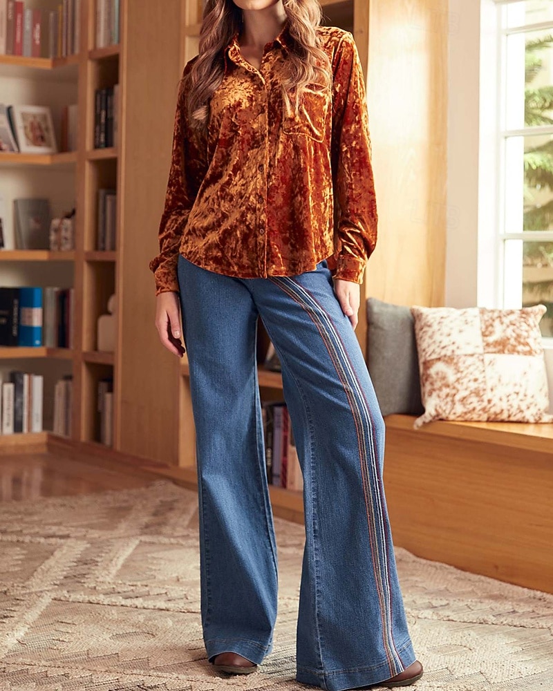 Γυναικεία Βελούδο Κομψή Φιλάρεσκος Μπλούζα Κουμπιά Σκέτο Βοημία Βίντατζ Καθημερινά Μακρυμάνικο Κολάρο Πουκαμίσου Κανονικά μπλουζάκια Καθημερινά Βραδινό Ρούχα για Πάρτυ Αργίες 2026 - $37.99 –P7