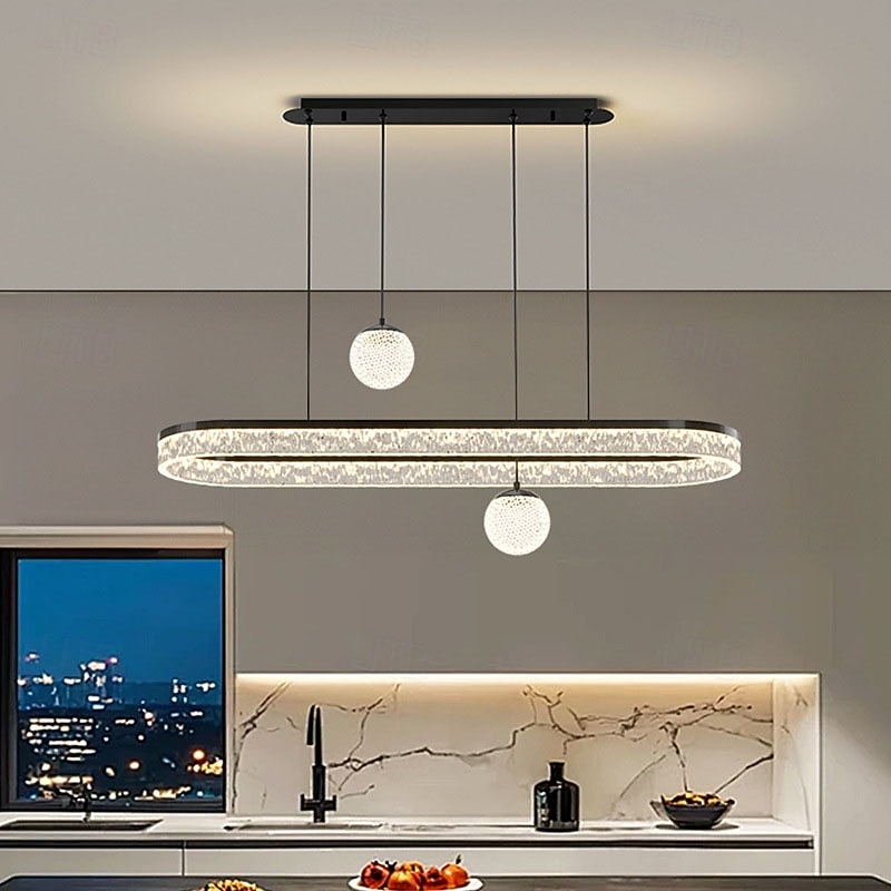Candelabru oval cu LED negru, lumină de tavan inelară modernă suspendată pentru insulă de bucătărie, bar restaurant, corp de iluminat cu pandantiv cu lumină variabilă tricoloră 3000k-6000k 2026 - $329.69 –P6