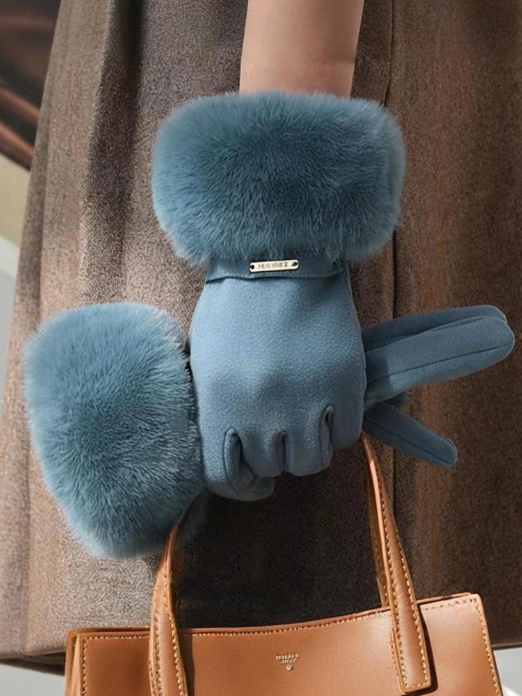 Damskie rękawiczki z ekranem dotykowym, materiał ze sztucznego futra poliestrowego, przytulne zimowe rękawiczki na Boże Narodzenie, eleganckie i stylowe, idealne na świąteczny prezent 2026 - $11.99 –P2