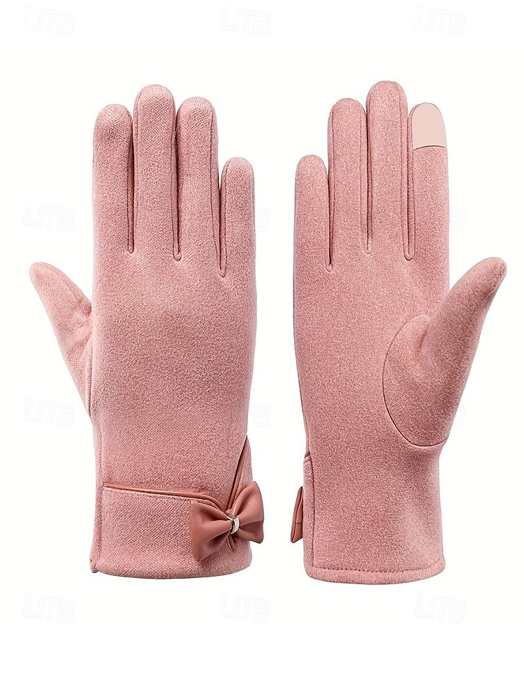 Mănuși de Crăciun pentru femei cu ecran tactil – material cald din poliester cu un design drăguț cu funde, perfecte pentru petreceri și ținute de iarnă 2025 - $11.99 –P10