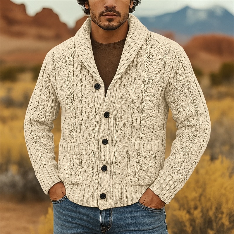 Bărbați Pulover Pulover Cardigan Striat Cablu Tricotat Topuri obișnuite Tricotat Simplu Șal  Guler Vacanță Modă Casual Purtare Zilnică Îmbrăcăminte Primăvara & toamnă Roz Îmbujorat Roz S M L 2026 - $45.99 –P1