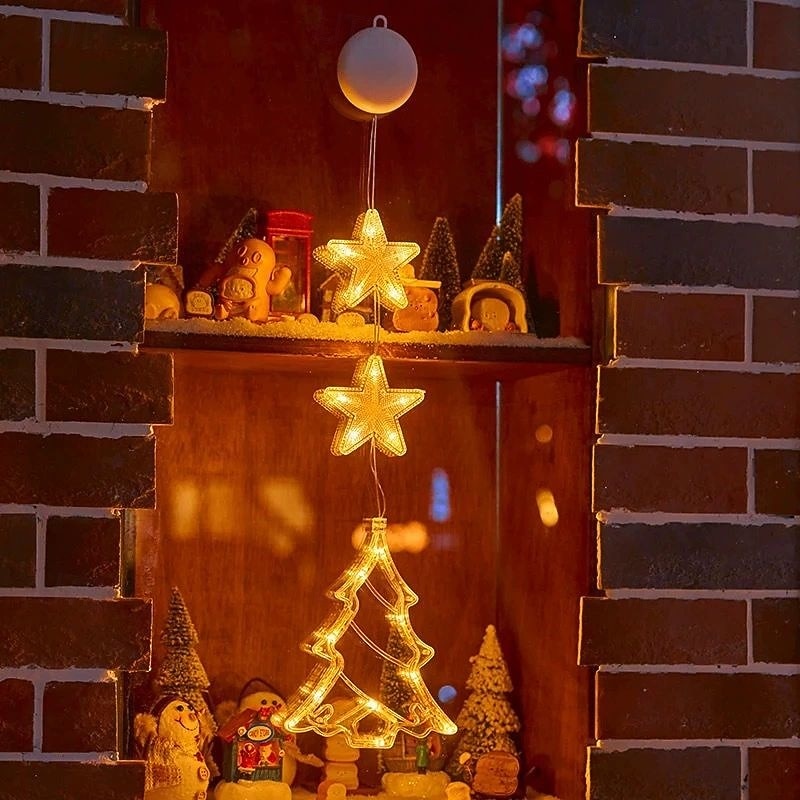 Luz de Janela de Natal 1PC com Bateria Luz de Cortina Branca Quente Suspensa com Ventosa Luz de Árvore de Natal e Estrela para Decoração de Janela em Festa de Natal e Ano Novo de 2025 por $11.99 –P17