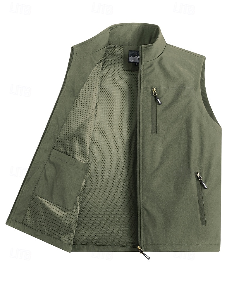 Miesten Liivi Gilet Kalastusliivi ulko- Päivittäin Muoti Vapaa-aika Kevät Syksy Vetoketju Tasku Polyesteri Mukava Tavallinen Yksirivinen yksi nappi Stand-kaula-aukko Normaali Musta Viini Armeijan 2025 - $32.99 –P8
