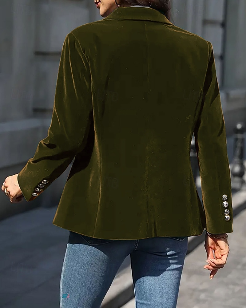 نسائي سترة بليزرات مخملية مريح Buttons موضة سهل رسمي الأماكن المفتوحة عادية طوي عادي كم طويل ملابس خارجية أسود أحمر أزرق الخريف الشتاء 2025 - $38.99 –P16