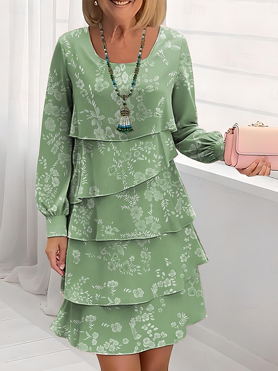 Women's Knee Length Dress Shift Dress Casual Dress Chiffon Dress Elegant  Vacation Stylish Regular Fit Floral Long Sleeve Crew Neck Blue Pink Green  Summer Spring Fall Winter 2026 - $50.99