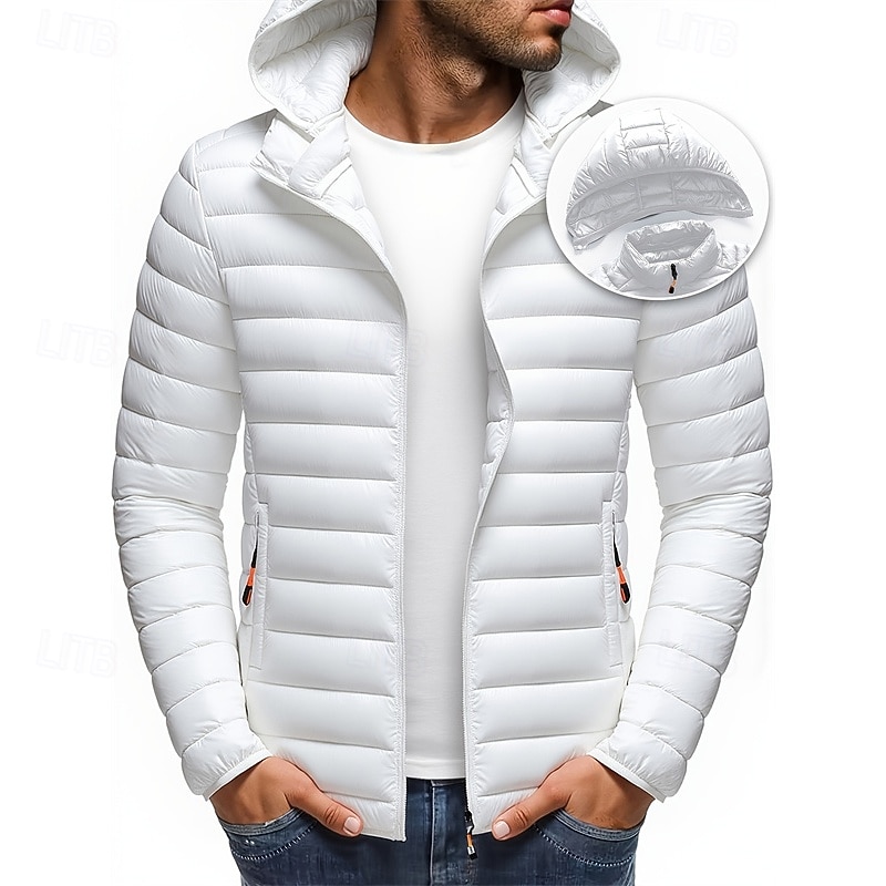 Voor heren Winterjas Pufferjas Gewatteerde jas Zak Polyester Vakantie Alledaagse kleding Afspraakje Normaal Modieus Casual Comfortabel Thermisch Warm Winter Effen / effen kleur Zwart Wit Geel Rood 2026 - $49.99 –P7