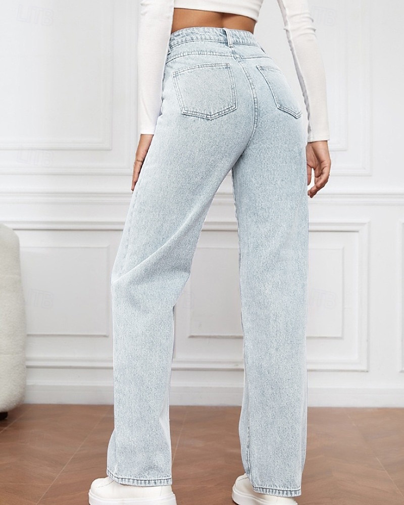 Dame Jeans kinesisk Rett Ferie Årgang Gatemote Full lengde Middels midje عادي Lomme Elastisk midje Bekvem Uelastisk Mikroelastisk utendørs Gate Daglig Svart Grå Marine Svart Hvit Høst Vinter Normal 2025 - $9.99 –P5